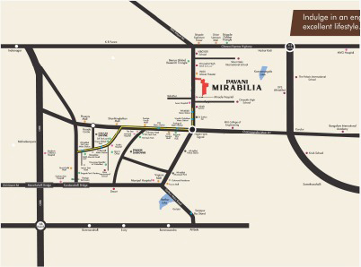 Pavani Mirabilia Location Map in Whitefield Bangalore showing schools, IT hubs, metro stations, malls and hospitals